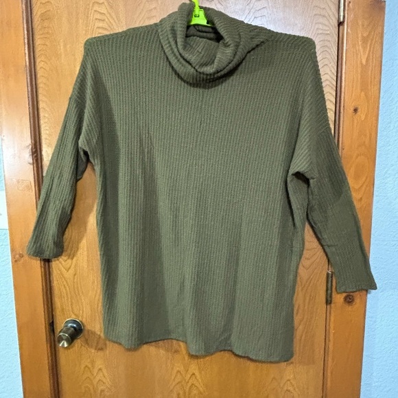 Zenana Thermal Sweater Olive Green Slouch Turtle Neck Oversized 3X - Picture 2 of 5